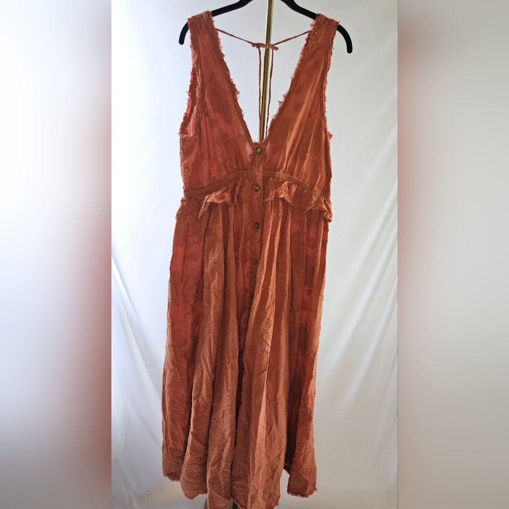 Anthropologie Pilcro Aline Embroidered Maxi Dress in Sandstone Orange